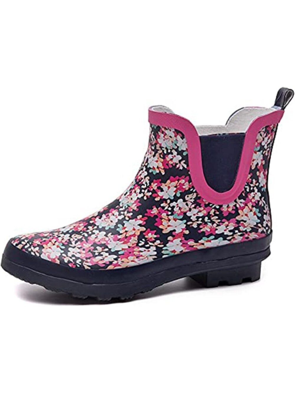 Women's Pink Light Ankle Garden Anti-Slipping Floral Printed Stylish Rain Boots